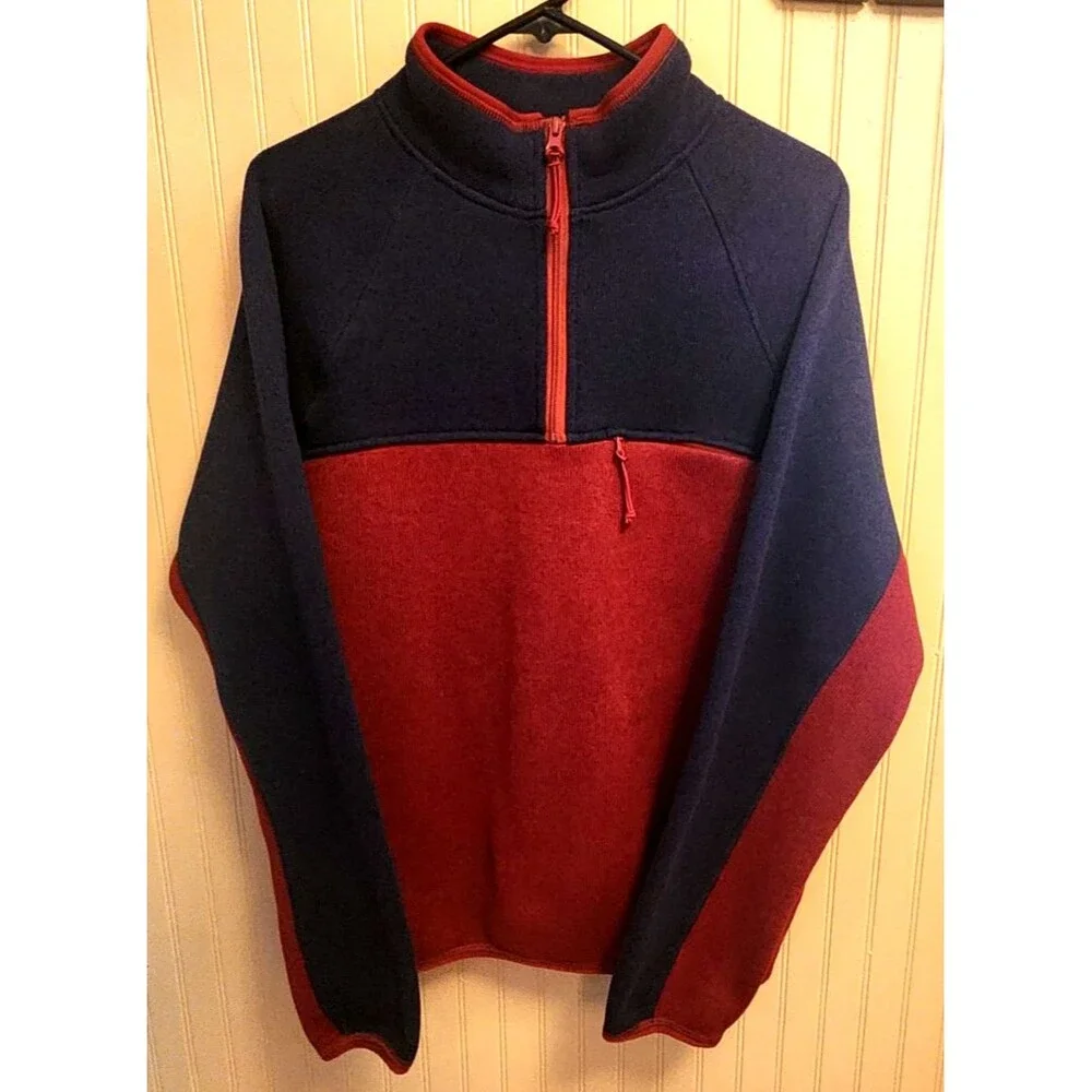 J. Crew Nordic Polartec Blue Red 1/4 Zip Men's Fleece Jacket Zip Size M